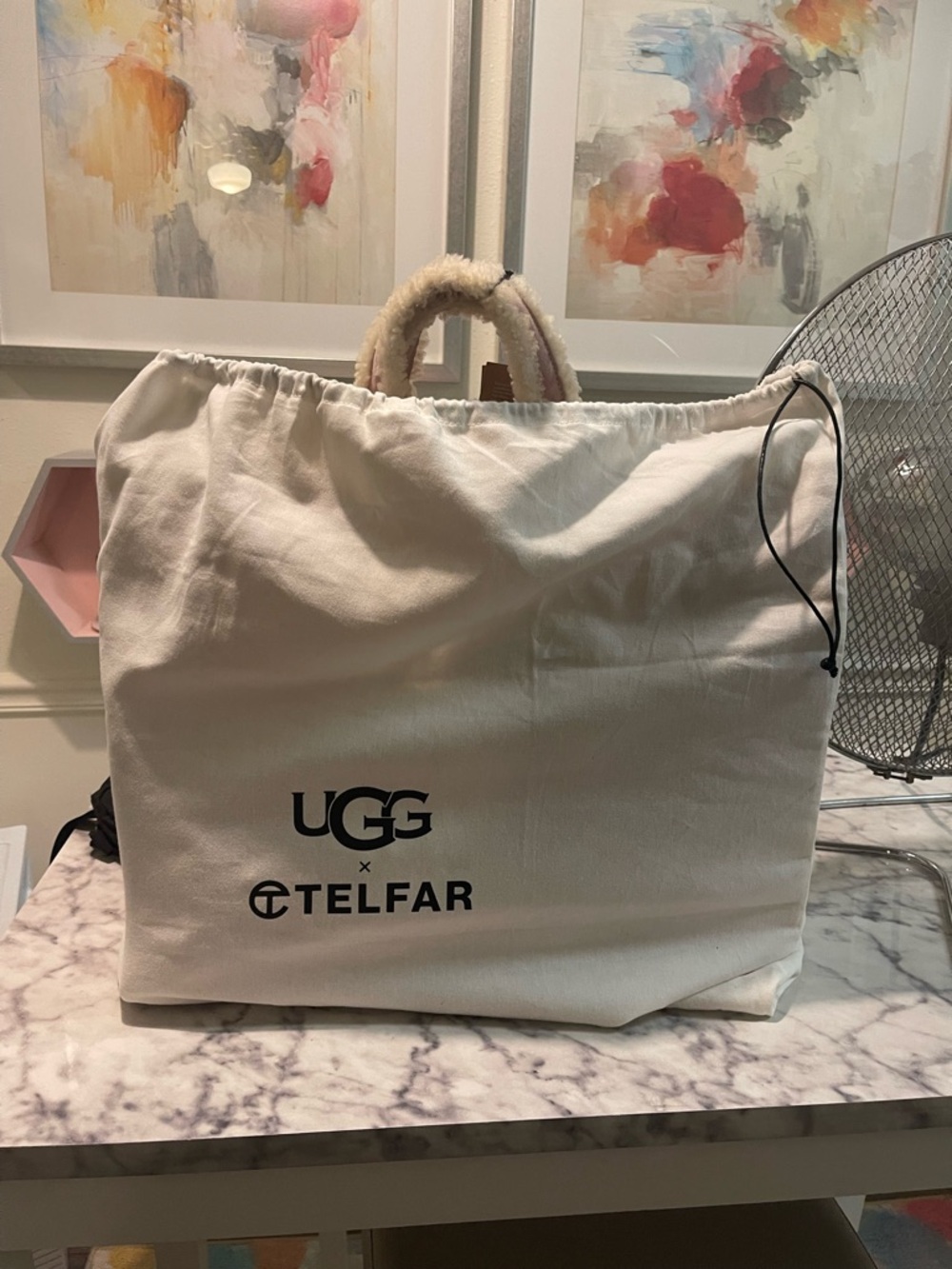 Telfar White Canvas Travel Tote with Black Logo